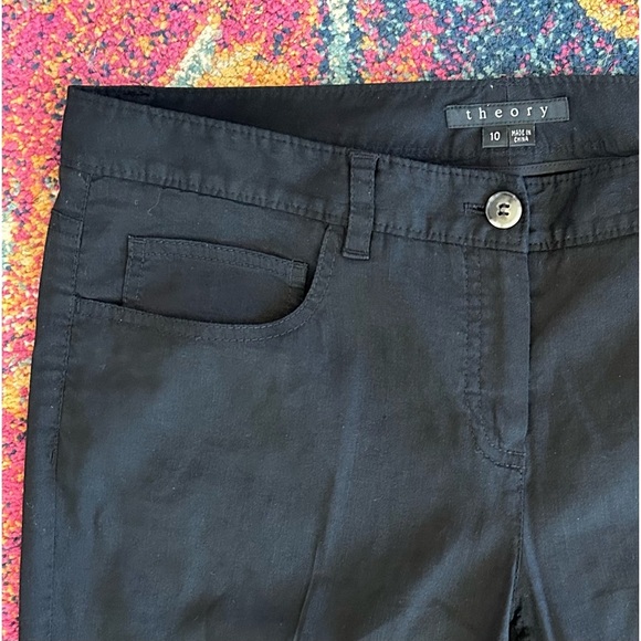 Theory | Women’s black linen blend pants, zipper/button front closure, size 10 - Picture 8 of 14
